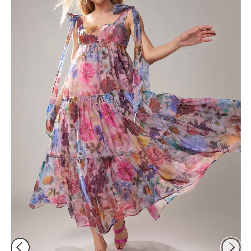 Julia Tiered Floral Maxi Dress Francesca’s Tie Strap Layered Square Neck